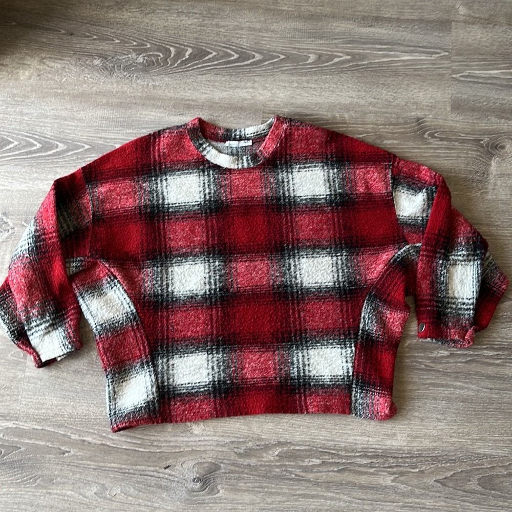 Zara Top Red Plaid Sweater Size Small - Picture 9 of 10